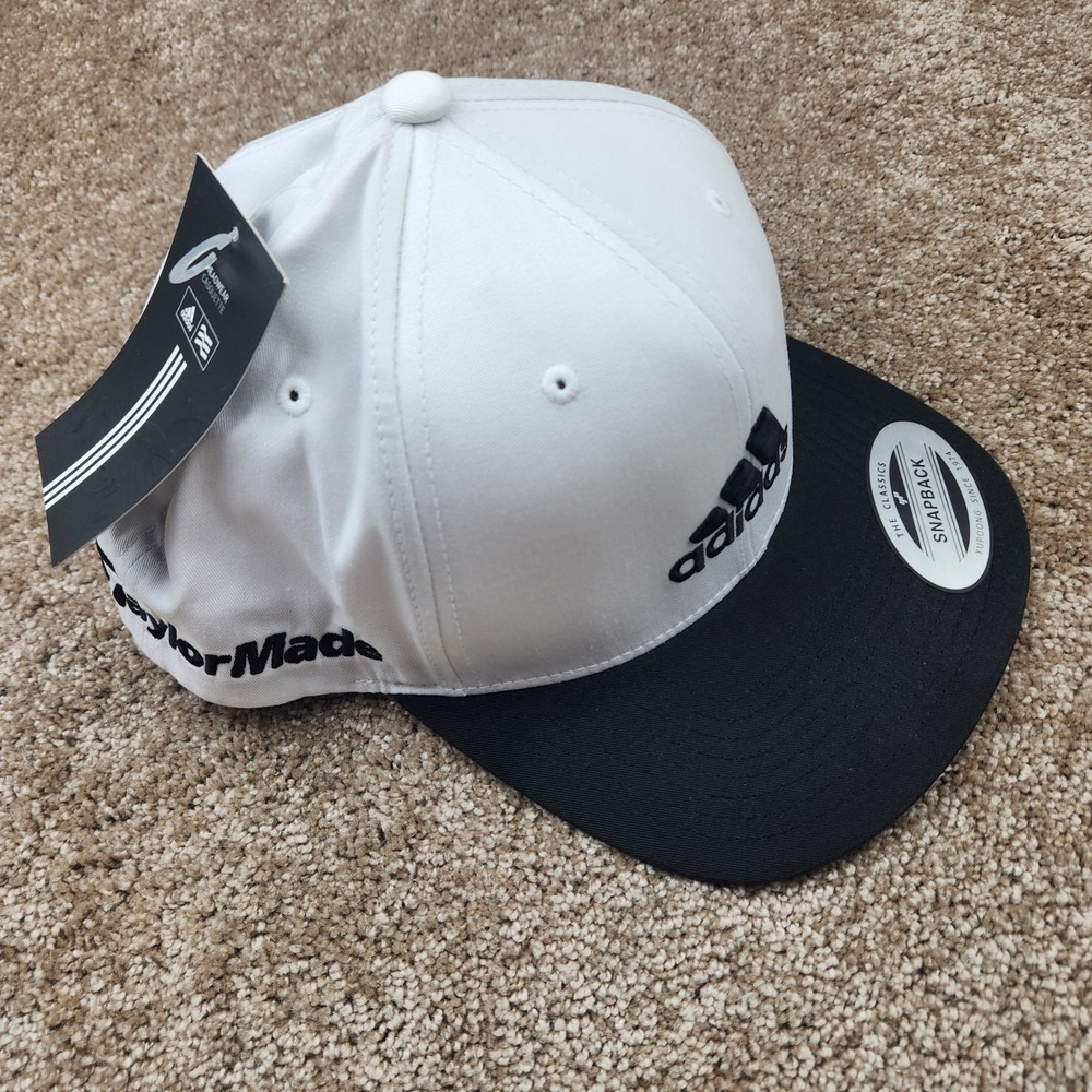 Adidas TaylorMade Golf Flat Bill Snapback Hat White Black Z99358 OSFM NEW